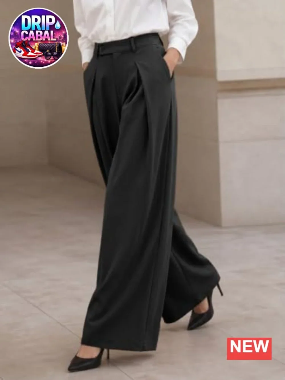 High Waisted Wide Leg Pleated Trousers with Pockets, Business Casual Pants,